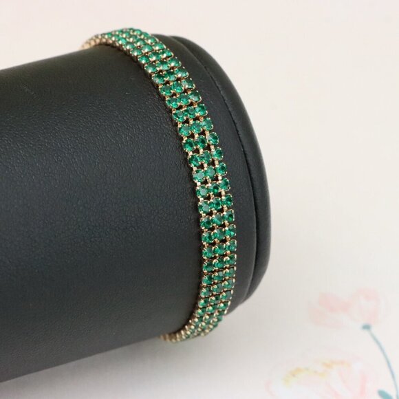 "Rose Gold Bracelet with Emerald Green Stones, Elegant Design, XPBL1015 - Picture 9 of 12